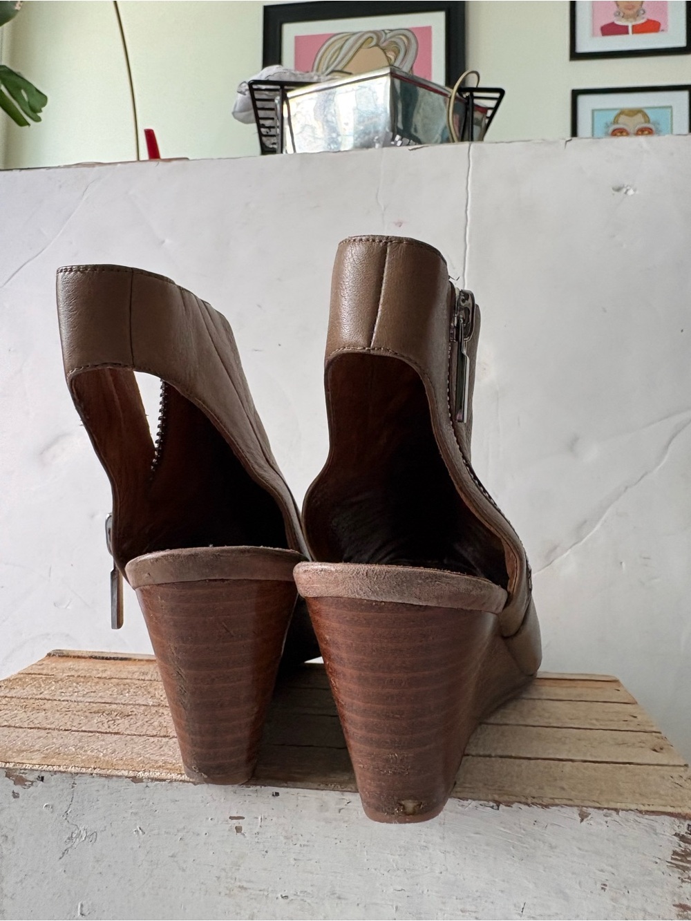 Kenneth Cole Brown Leather Peep-Toe Ankle Boots - Picture 7 of 12